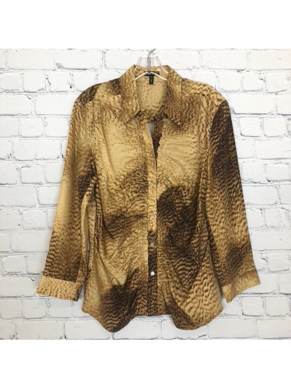 Escada Brown Ruffle Buttondown Blouse Size 40 100% Silk
